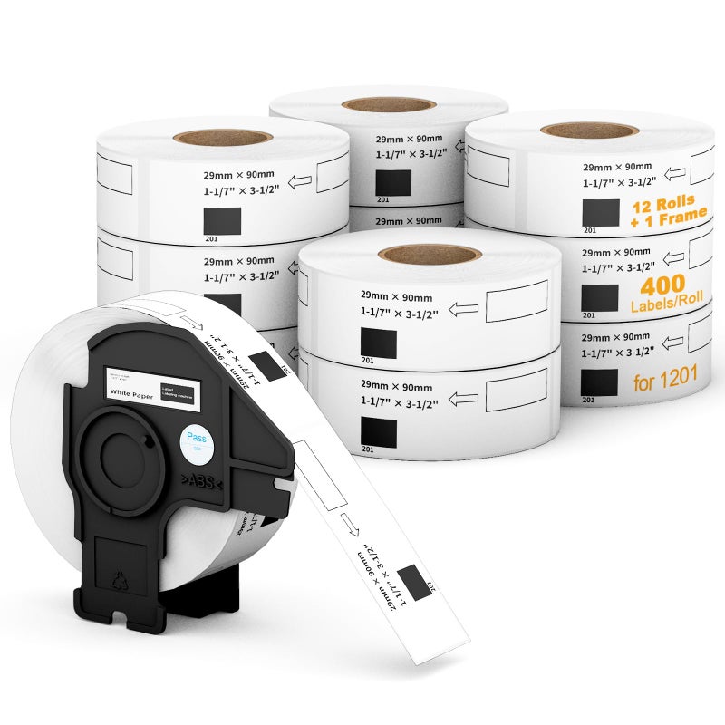 Labelebal (12 Rolls + 1 Frame, 4800 Labels) Labelebal Compatible 1-1/7"" x 3-1/2""(29mm x 89mm) Direct Thermal Labels Replacement for DK-1201 Shipping Mailing Postage Address Compatible for Brother QL Printer - Image 1